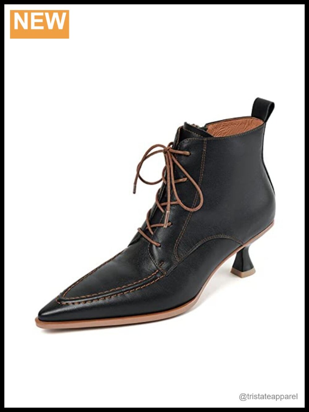 Women's Kitten Heel Ankle Boots Pointed Toe Leather Zip Winter